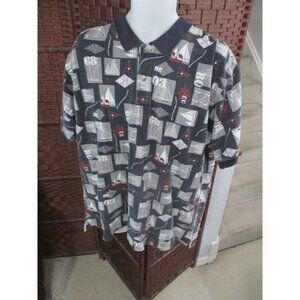 Vintage Men's Polo Shirt All Over Print Sailboats Golf Shirt XL Nautical Sailing